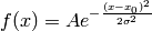 f(x) = A e^{- \frac{\left(x - x_{0}\right)^{2}}{2 \sigma^{2}}}